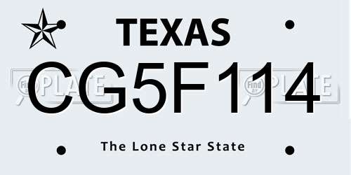 CG5F114 Texas License Plate