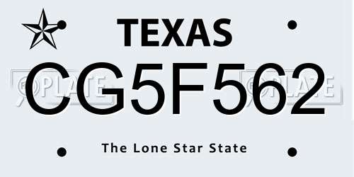 CG5F562 Texas License Plate