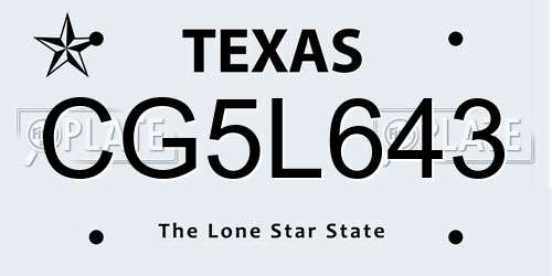 CG5L643 Texas License Plate
