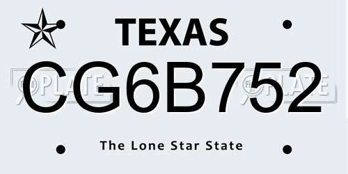 CG6B752 Texas License Plate