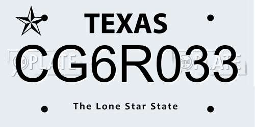 CG6R033 Texas License Plate