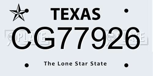 CG77926 Texas License Plate