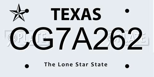 CG7A262 Texas License Plate