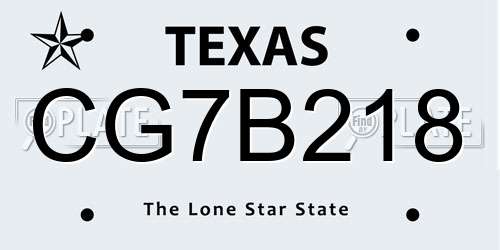 CG7B218 Texas License Plate