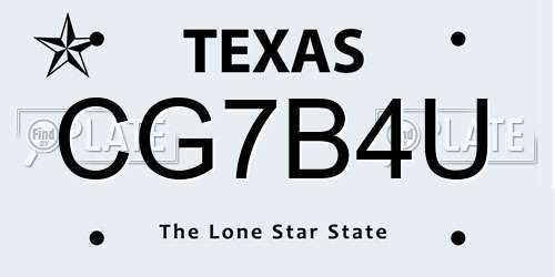 CG7B4U Texas License Plate