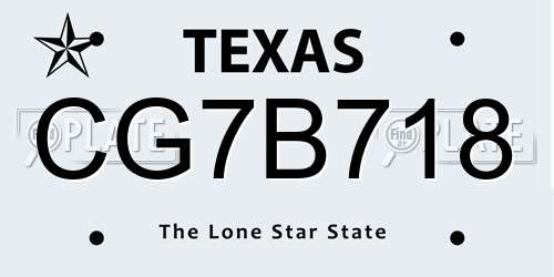 CG7B718 Texas License Plate