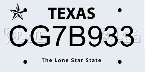 CG7B933 Texas License Plate