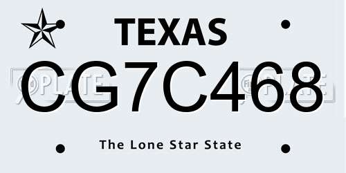 CG7C468 Texas License Plate