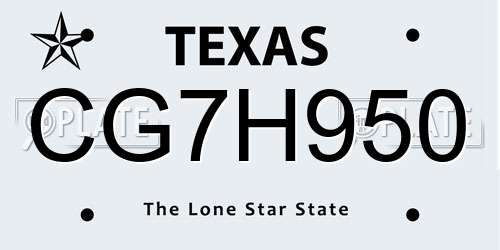 CG7H950 Texas License Plate
