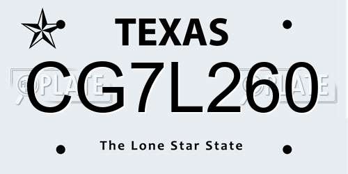 CG7L260 Texas License Plate