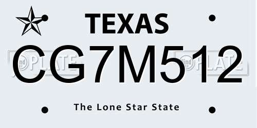CG7M512 Texas License Plate