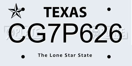 CG7P626 Texas License Plate