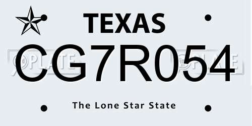 CG7R054 Texas License Plate