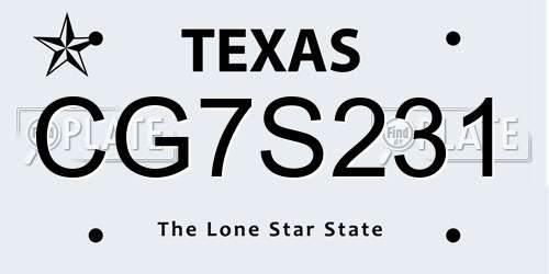CG7S231 Texas License Plate