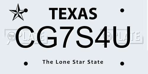 CG7S4U Texas License Plate