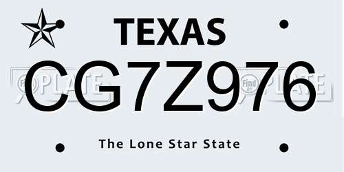 CG7Z976 Texas License Plate