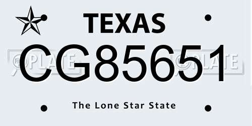 CG85651 Texas License Plate