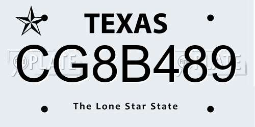 CG8B489 Texas License Plate