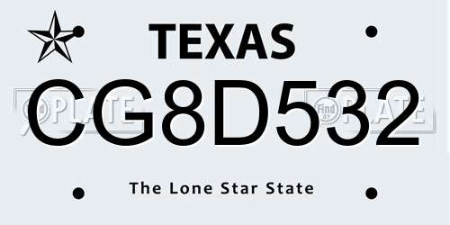 CG8D532 Texas License Plate