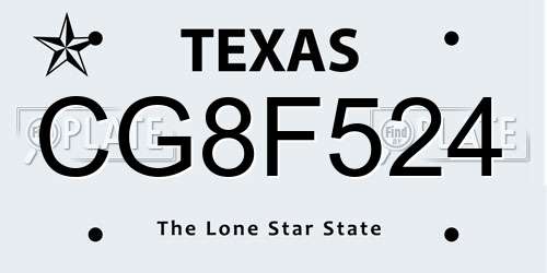 CG8F524 Texas License Plate