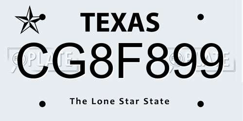 CG8F899 Texas License Plate