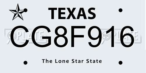 CG8F916 Texas License Plate