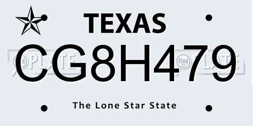 CG8H479 Texas License Plate