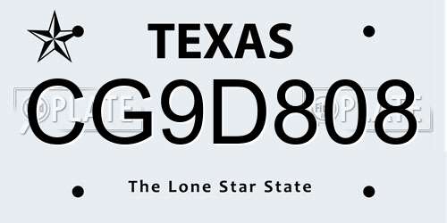 CG9D808 Texas License Plate