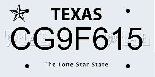 CG9F615 Texas License Plate