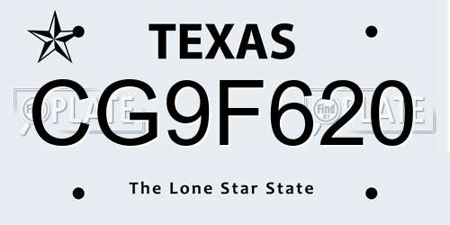 CG9F620 Texas License Plate