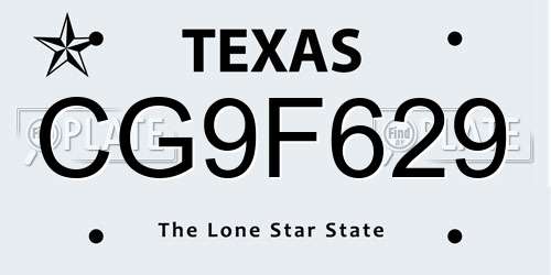 CG9F629 Texas License Plate