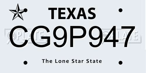 CG9P947 Texas License Plate