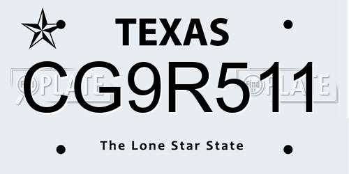 CG9R511 Texas License Plate