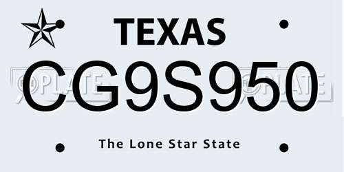 CG9S950 Texas License Plate
