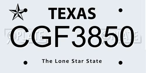 CGF3850 Texas License Plate