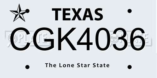 CGK4036 Texas License Plate