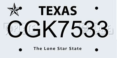 CGK7533 Texas License Plate