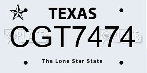 CGT7474 Texas License Plate