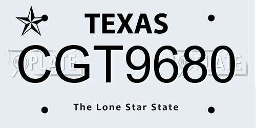 CGT9680 Texas License Plate