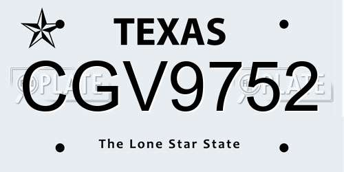 CGV9752 Texas License Plate