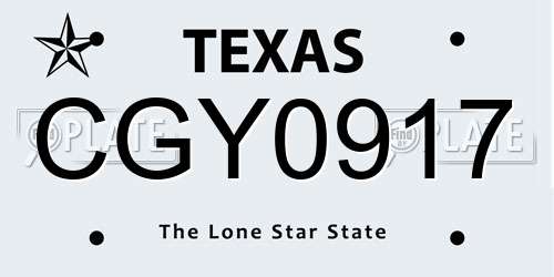 CGY0917 Texas License Plate
