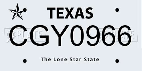 CGY0966 Texas License Plate