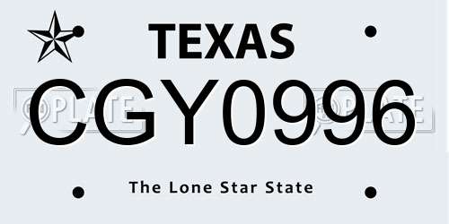 CGY0996 Texas License Plate