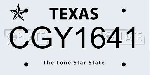 CGY1641 Texas License Plate
