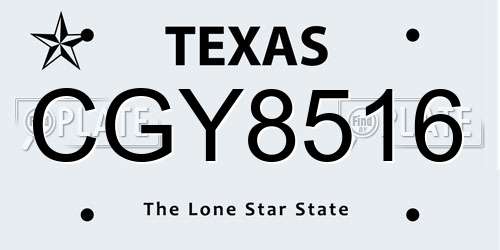 CGY8516 Texas License Plate