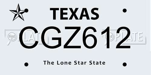 CGZ612 Texas License Plate