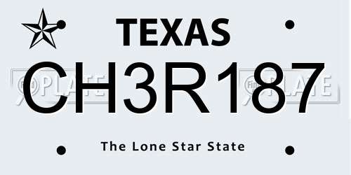 CH3R187 Texas License Plate