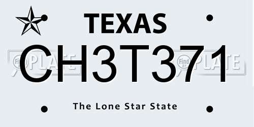 CH3T371 Texas License Plate