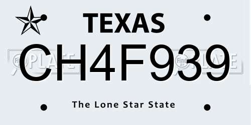 CH4F939 Texas License Plate