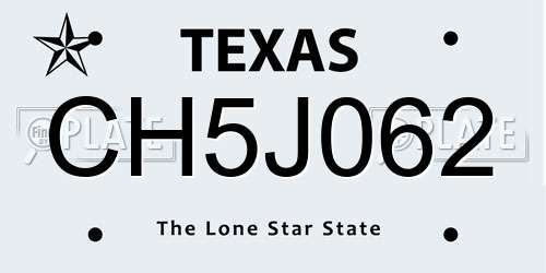 CH5J062 Texas License Plate